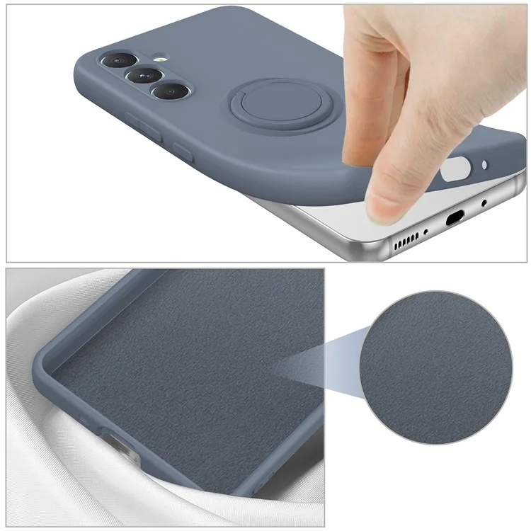 For Samsung Galaxy A36 5G Silicone Case with Strap Ring Kickstand Phone Cover - Grey