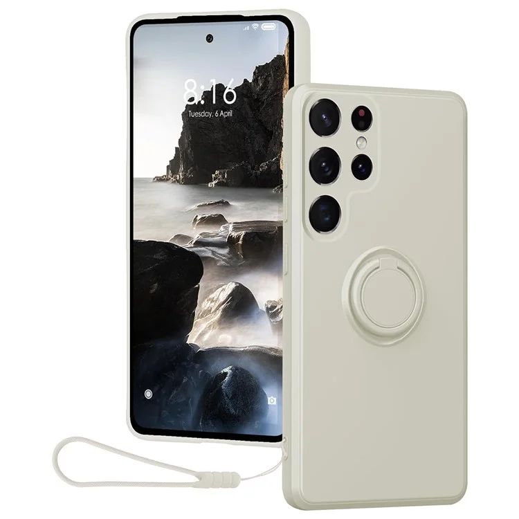Capa de silicone com alça e suporte para Samsung Galaxy S25 Ultra - Branco