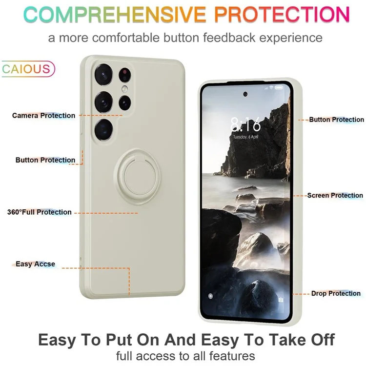 Capa de silicone com alça e suporte para Samsung Galaxy S25 Ultra - Branco