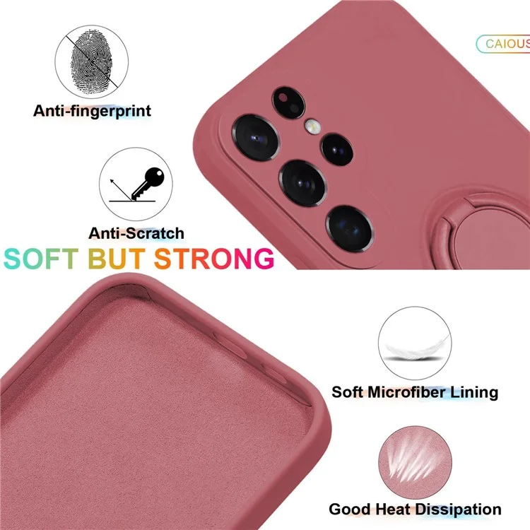 For Samsung Galaxy S25 Ultra Silicone Case with Strap Ring Kickstand Phone Cover - Red