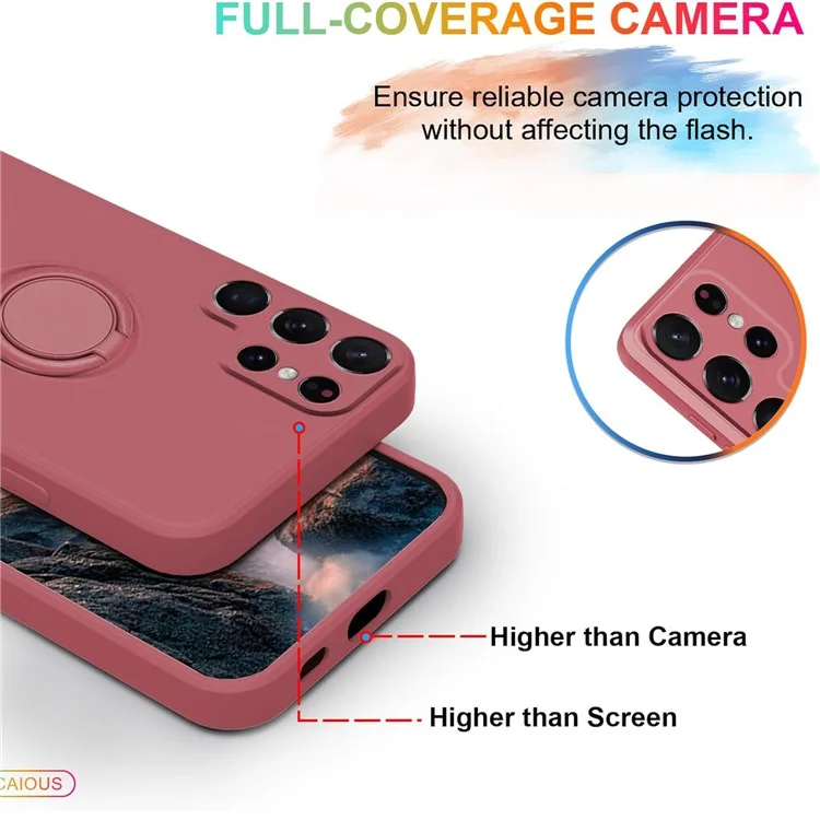 For Samsung Galaxy S25 Ultra Silicone Case with Strap Ring Kickstand Phone Cover - Red