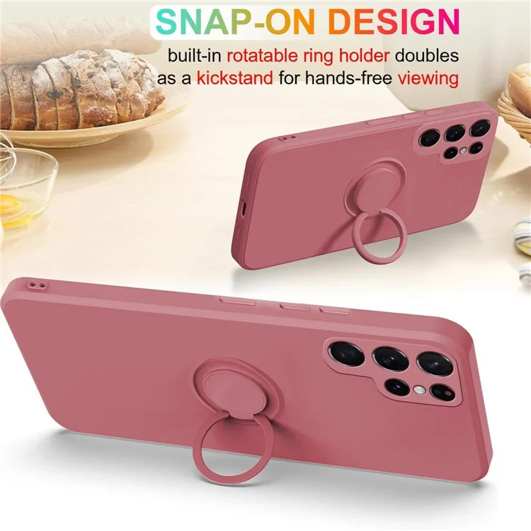 For Samsung Galaxy S25 Ultra Silicone Case with Strap Ring Kickstand Phone Cover - Red