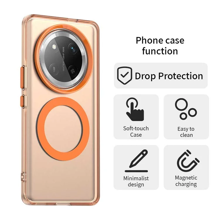 Capa Para Honor X60 Pro 5G Compatível com MagSafe PC+TPU+PET Anti-queda - Laranja