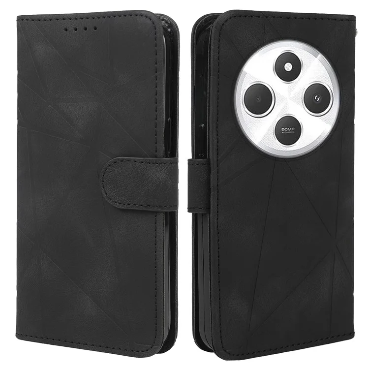 Чехол-подставка для Xiaomi Poco C75 4G / Redmi 14R 5G / 14C 4G с линейным узором, кожаный - черный