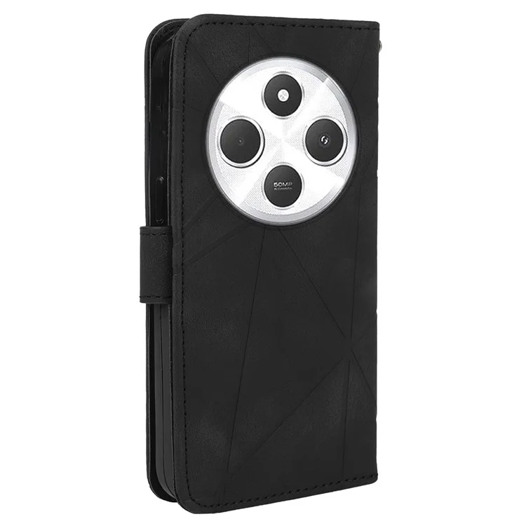 Чехол-подставка для Xiaomi Poco C75 4G / Redmi 14R 5G / 14C 4G с линейным узором, кожаный - черный