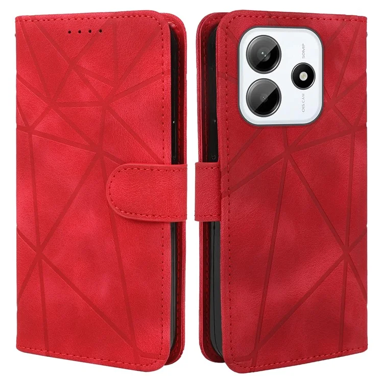 Custodia stand per Xiaomi Redmi Note 14 5G, in pelle con motivo a linee - Rosso