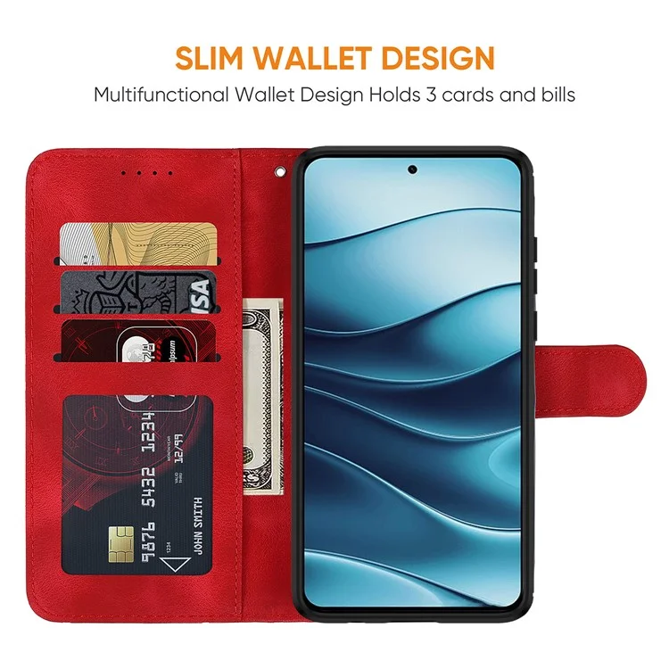 Custodia stand per Xiaomi Redmi Note 14 5G, in pelle con motivo a linee - Rosso