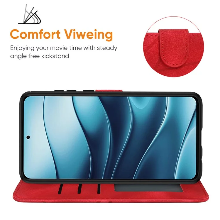 Custodia stand per Xiaomi Redmi Note 14 5G, in pelle con motivo a linee - Rosso