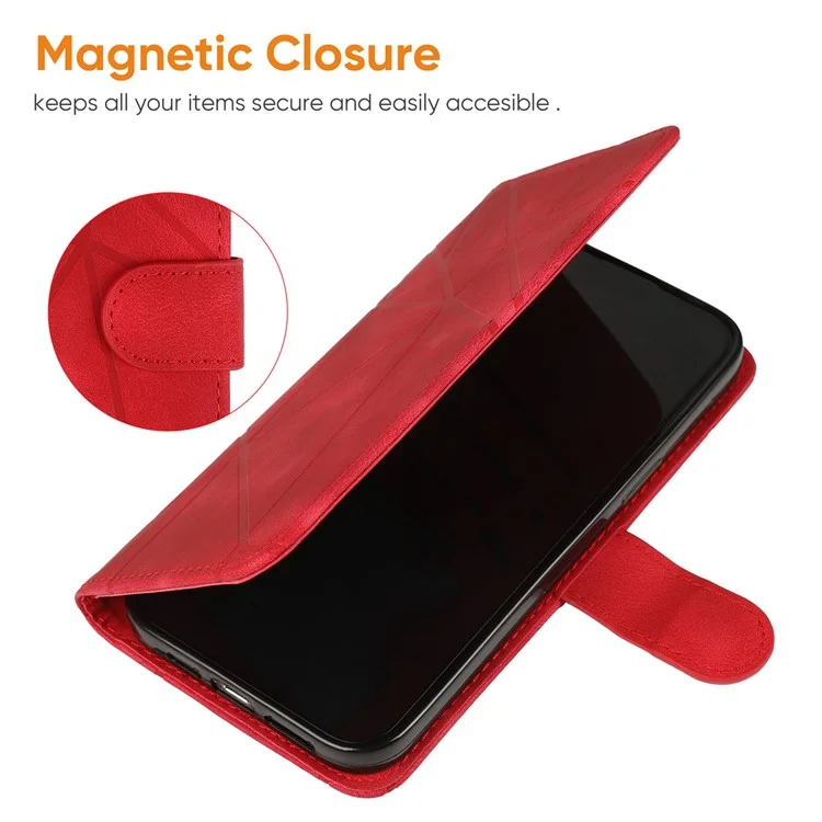 Custodia stand per Xiaomi Redmi Note 14 5G, in pelle con motivo a linee - Rosso
