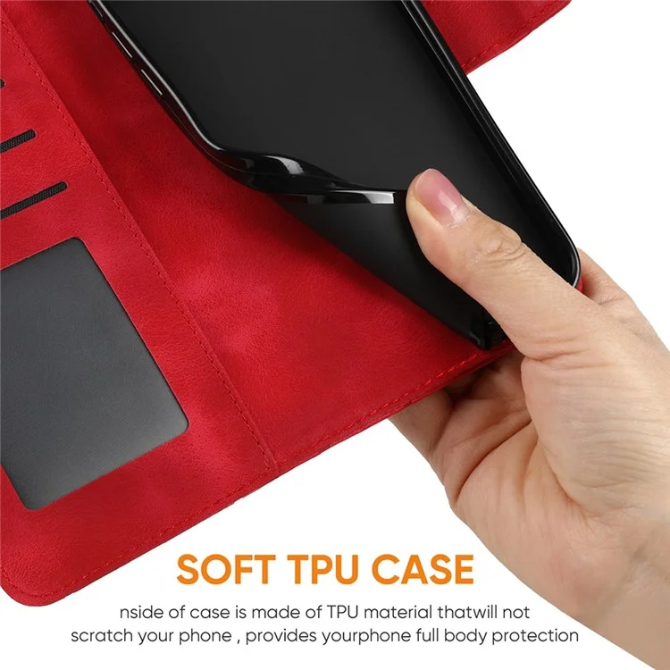 Custodia stand per Xiaomi Redmi Note 14 5G, in pelle con motivo a linee - Rosso