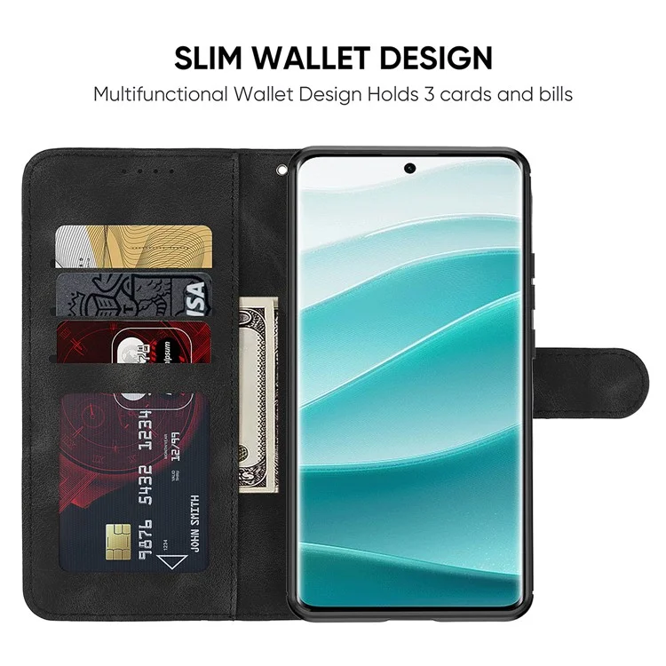 Custodia a stand per Xiaomi Redmi Note 14 Pro 5G, motivo a linee, cover in pelle - Nero