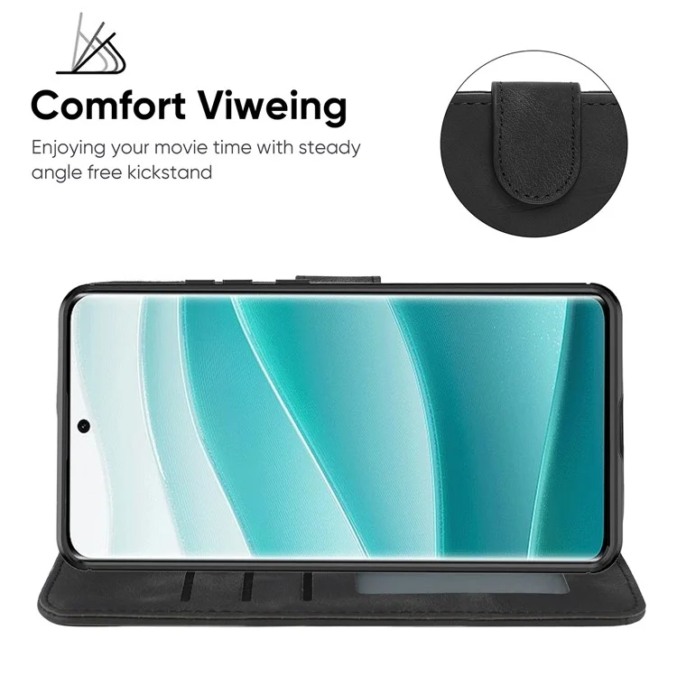 Custodia a stand per Xiaomi Redmi Note 14 Pro 5G, motivo a linee, cover in pelle - Nero