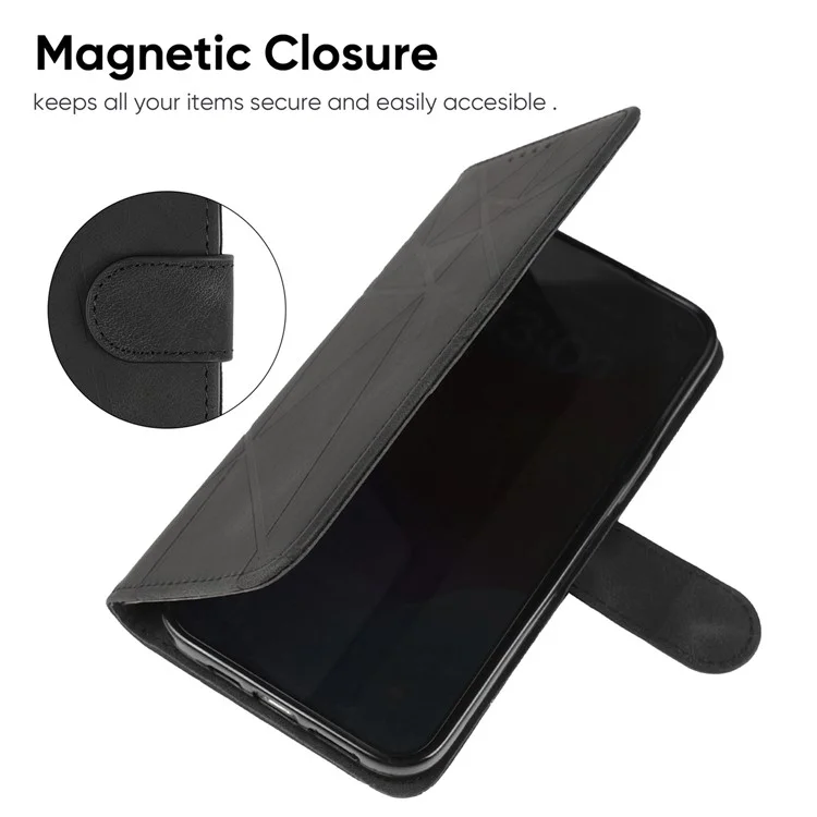 Custodia a stand per Xiaomi Redmi Note 14 Pro 5G, motivo a linee, cover in pelle - Nero
