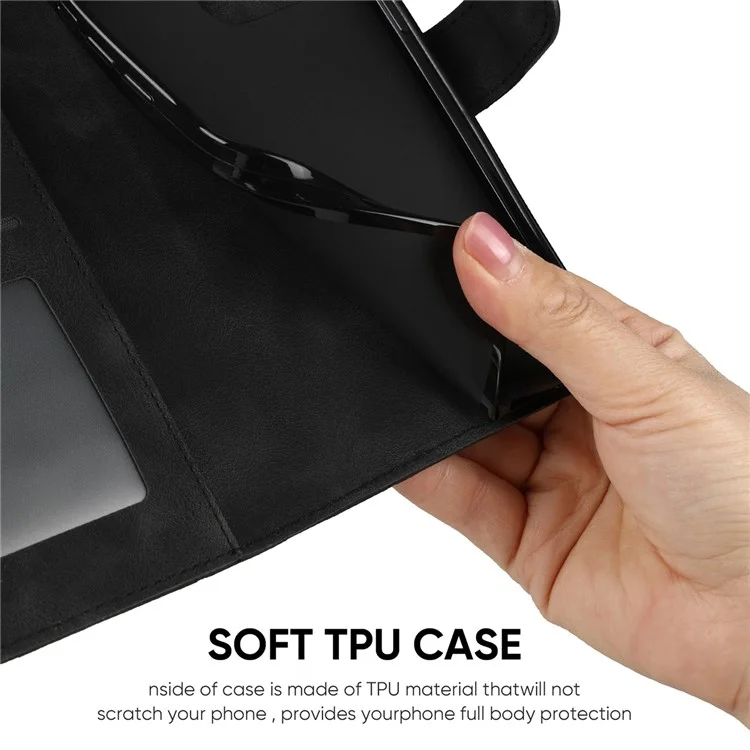 Custodia a stand per Xiaomi Redmi Note 14 Pro 5G, motivo a linee, cover in pelle - Nero