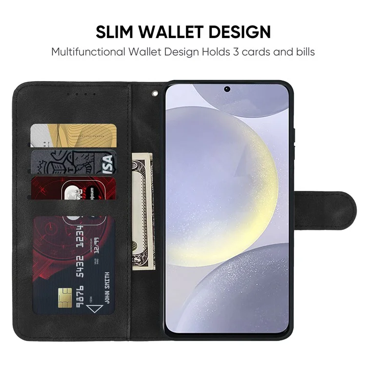 Для Samsung Galaxy S25+ / S24+ чехол-подставка с линейным узором, кожаный чехол для телефона - черный
