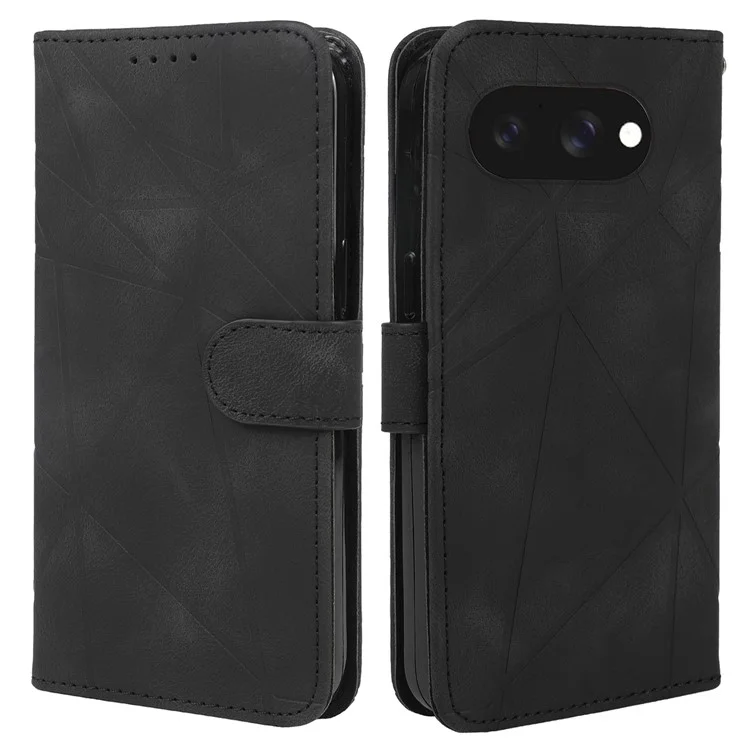 Für Google Pixel 9a Ständer Case Line Muster Leder Handyhülle - Schwarz