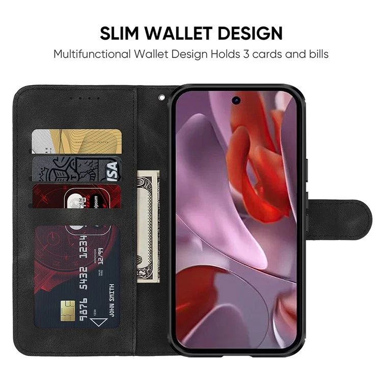 Für Google Pixel 9a Ständer Case Line Muster Leder Handyhülle - Schwarz