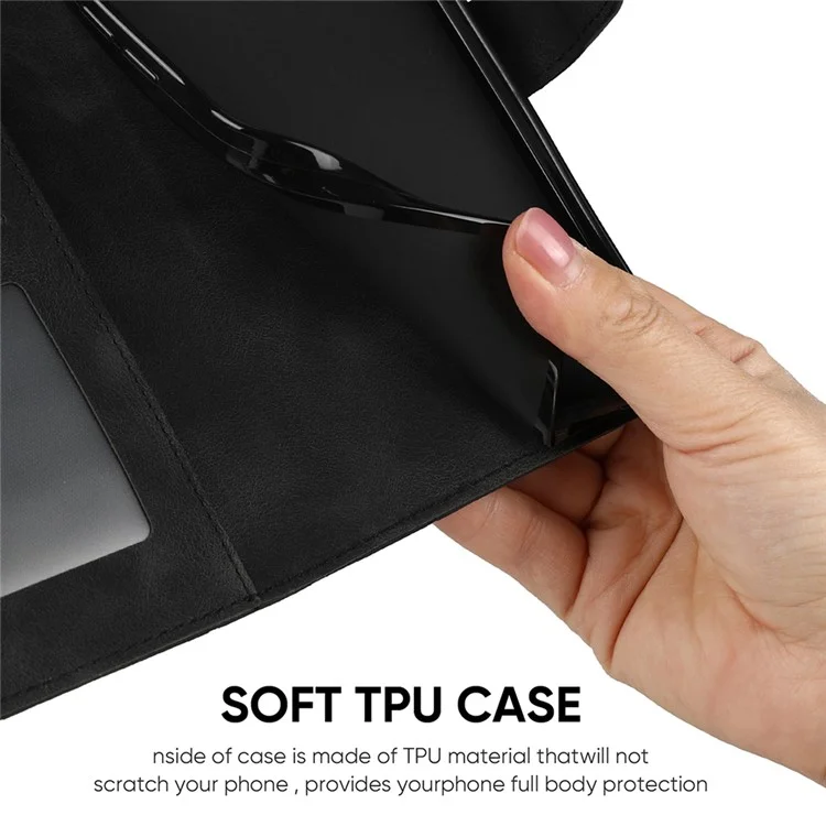 Für Google Pixel 9a Ständer Case Line Muster Leder Handyhülle - Schwarz