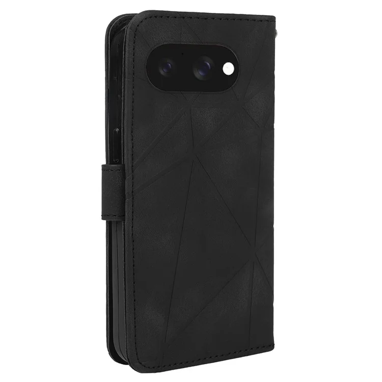 Für Google Pixel 9a Ständer Case Line Muster Leder Handyhülle - Schwarz