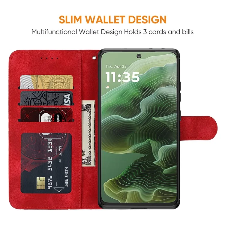 Funda de teléfono con patrón de línea de cuero para Motorola Moto G35 5G - Rojo