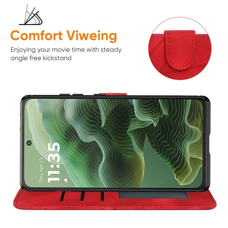 Funda de teléfono con patrón de línea de cuero para Motorola Moto G35 5G - Rojo