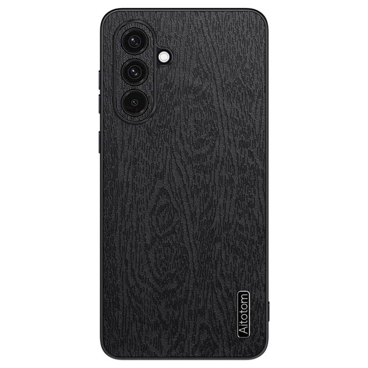 Для Samsung Galaxy A26 5G Чехол с деревянной текстурой Кожаное покрытие из ПК + ТПУ Чехол для телефона - Черный