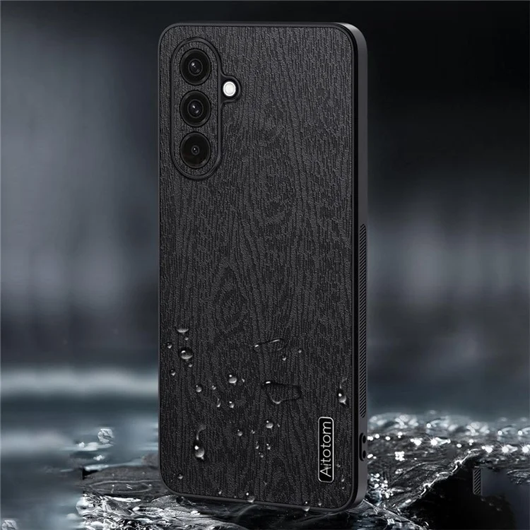Для Samsung Galaxy A26 5G Чехол с деревянной текстурой Кожаное покрытие из ПК + ТПУ Чехол для телефона - Черный