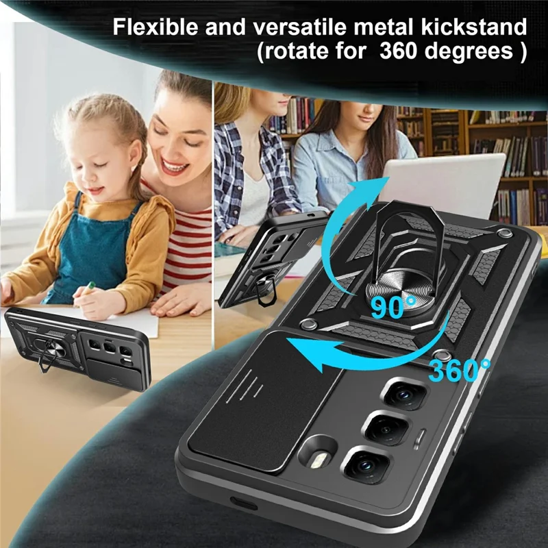 For Infinix Hot 50 Pro 4G Case with Slide Camera Lid PC+TPU Kickstand Phone Cover - Red