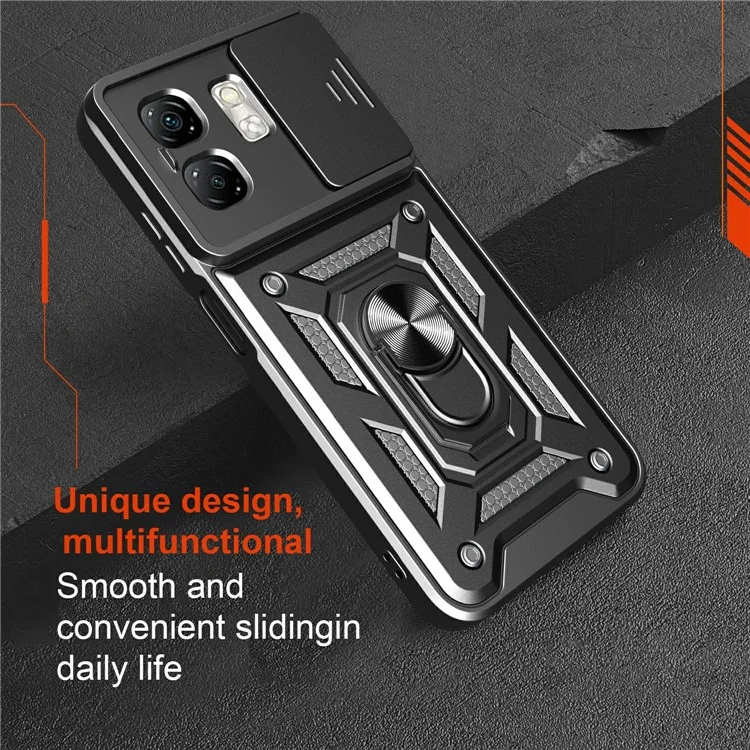 Custodia per Infinix Hot 50i 4G / Smart 9 4G con coperchio scorrevole per fotocamera, in PC+TPU, con supporto - Nero