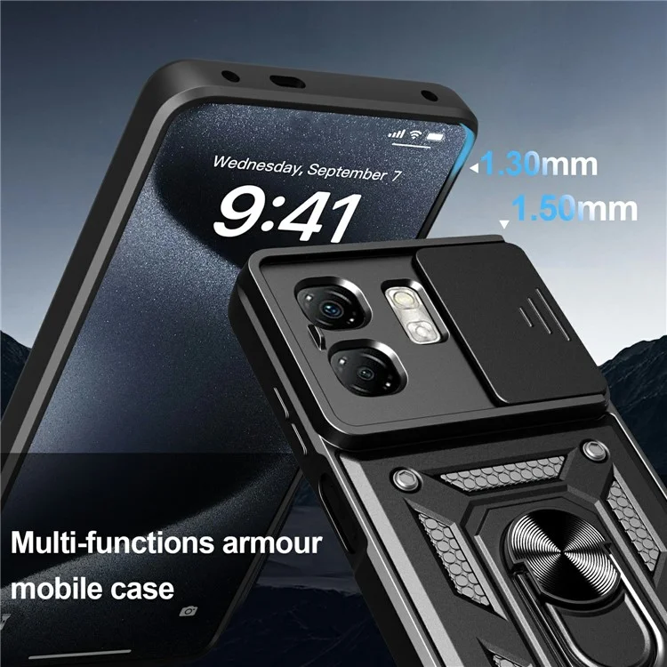 Custodia per Infinix Hot 50i 4G / Smart 9 4G con coperchio scorrevole per fotocamera, in PC+TPU, con supporto - Nero