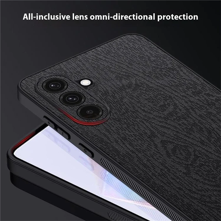 Funda para Samsung Galaxy A16 5G / 4G, textura de madera, revestimiento de cuero de poliuretano PC+TPU, color negro