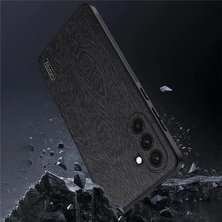 Funda para Samsung Galaxy A16 5G / 4G, textura de madera, revestimiento de cuero de poliuretano PC+TPU, color negro