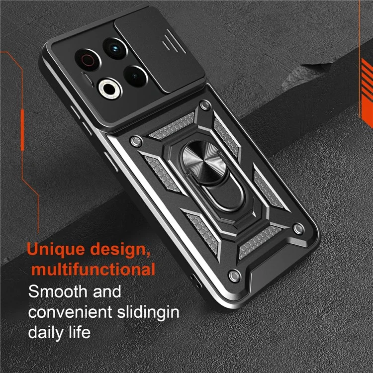 For TECNO Spark 30 Pro 4G Case with Slide Camera Lid PC+TPU Kickstand Phone Cover - Rose Gold