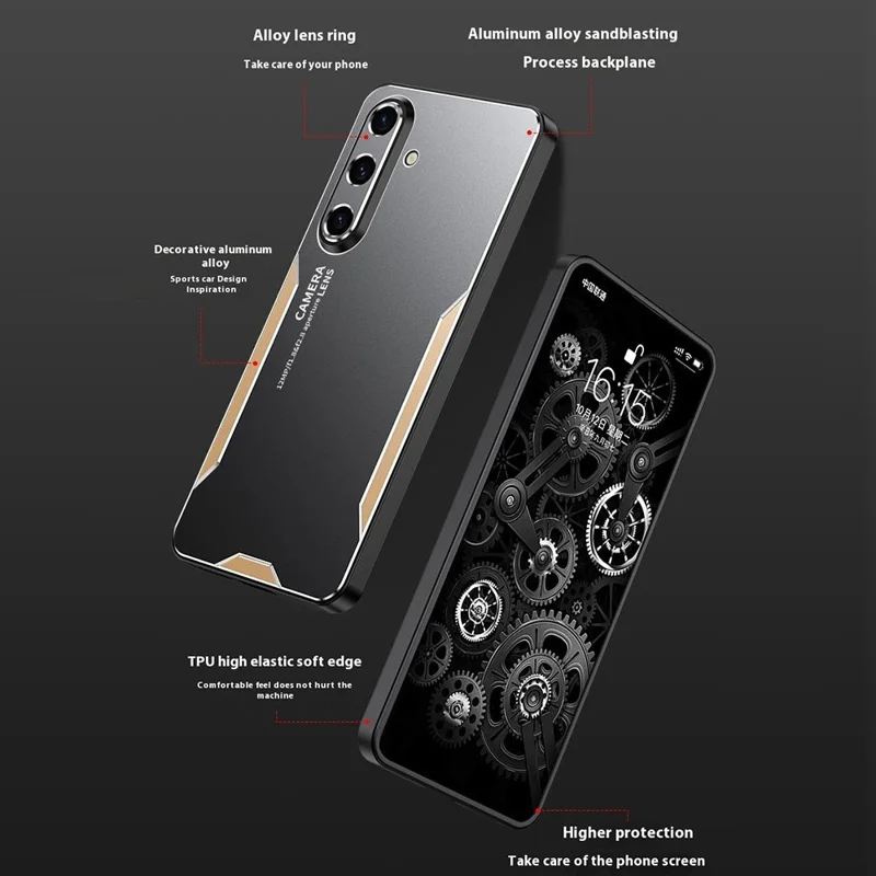 Für Samsung Galaxy A56 5G Handy Hülle Aluminiumlegierung + TPU + PC Rückseite - Gold