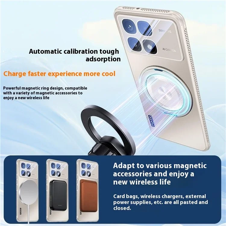 Coque compatible avec Xiaomi Redmi K70 Ultra avec support MagSafe, dissipation de la chaleur en TPU et PC - Bleu