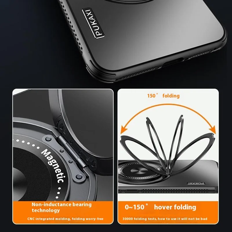 For Honor Magic6 Pro 5G Magnetic Case Kickstand TPU PC Heat Dissipation Phone Cover - Black