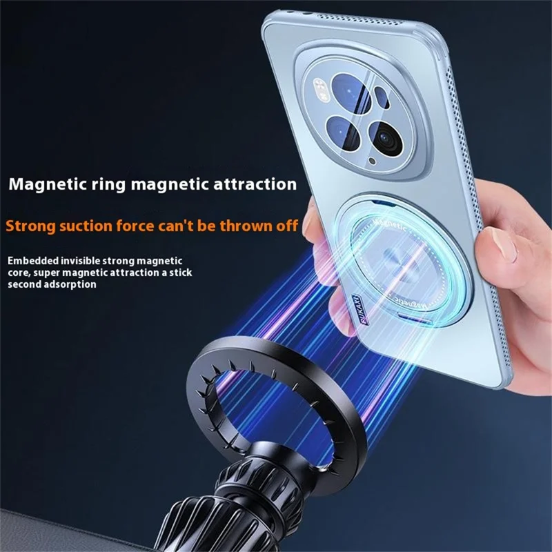 For Honor Magic6 Pro 5G Magnetic Case Kickstand TPU PC Heat Dissipation Phone Cover - Black