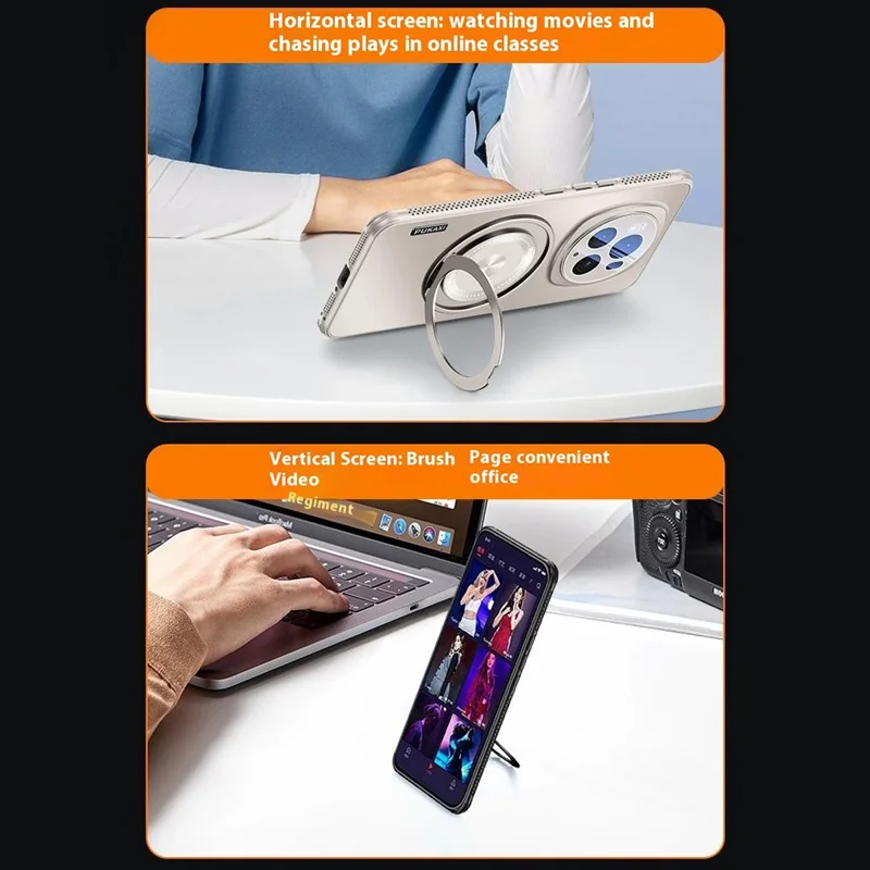 For Honor Magic6 Pro 5G Magnetic Case Kickstand TPU PC Heat Dissipation Phone Cover - Black