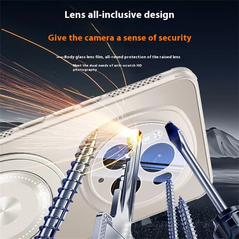 For Honor Magic6 Pro 5G Magnetic Case Kickstand TPU PC Heat Dissipation Phone Cover - Black