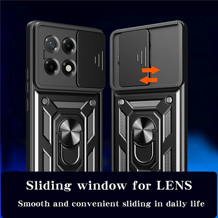 Funda para TECNO Camon 30S 4G con tapa deslizante para la cámara, PC+TPU, con soporte - Negro
