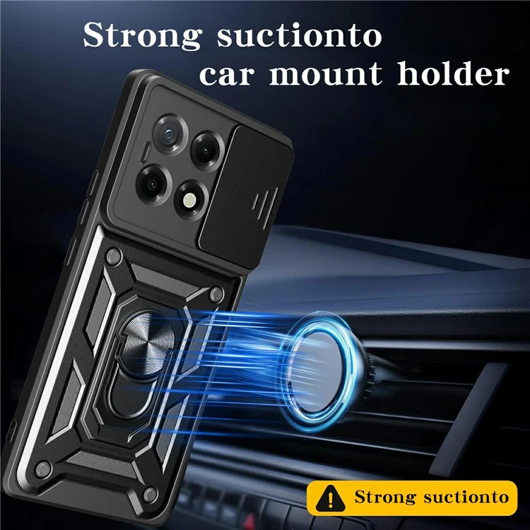 Funda para TECNO Camon 30S 4G con tapa deslizante para la cámara, PC+TPU, con soporte - Negro