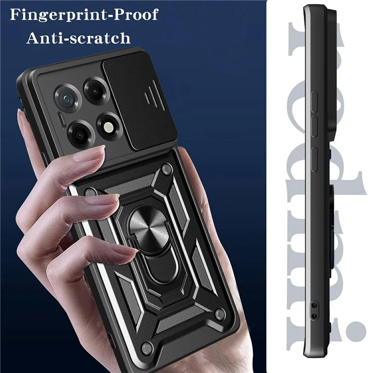 Funda para TECNO Camon 30S 4G con tapa deslizante para la cámara, PC+TPU, con soporte - Negro