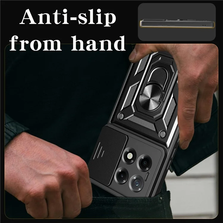 Funda para TECNO Camon 30S 4G con tapa deslizante para la cámara, PC+TPU, con soporte - Negro