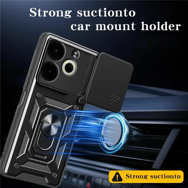Funda para TECNO Pova 6 Neo con tapa de la cámara deslizante PC+TPU, con soporte - Negro