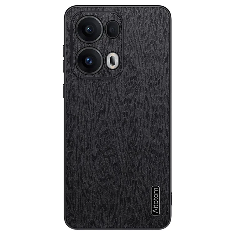 Für Oppo Reno13 Pro 5G Hülle Holzmaserung PU-Leder beschichtet PC+TPU Handyhülle - Schwarz