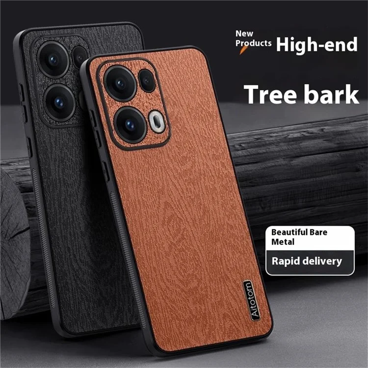 Für Oppo Reno13 Pro 5G Hülle Holzmaserung PU-Leder beschichtet PC+TPU Handyhülle - Schwarz
