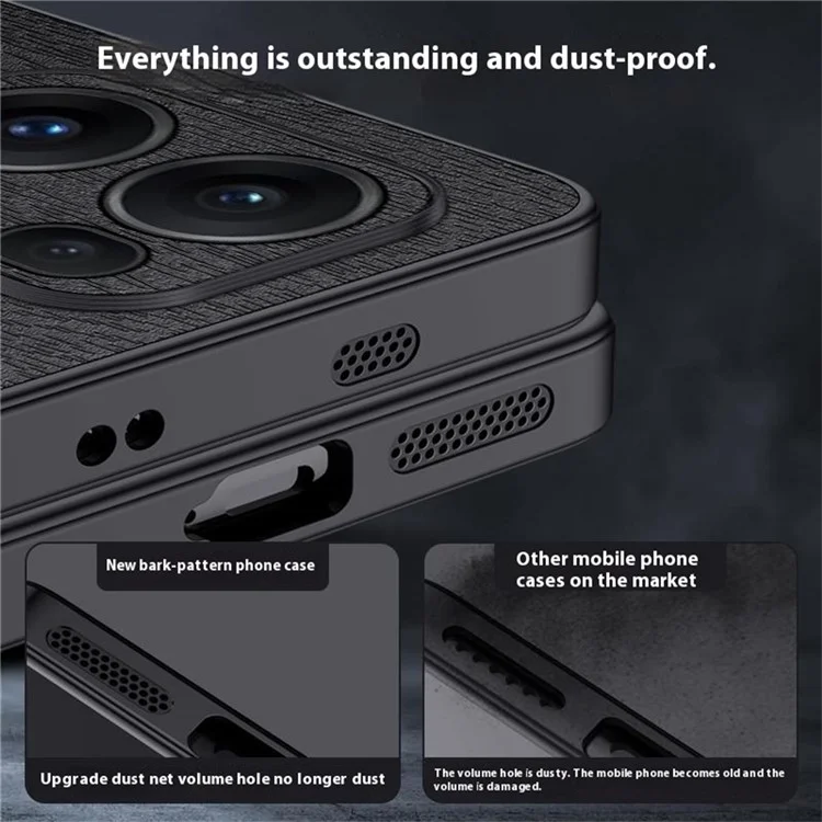 Für Oppo Reno13 Pro 5G Hülle Holzmaserung PU-Leder beschichtet PC+TPU Handyhülle - Schwarz