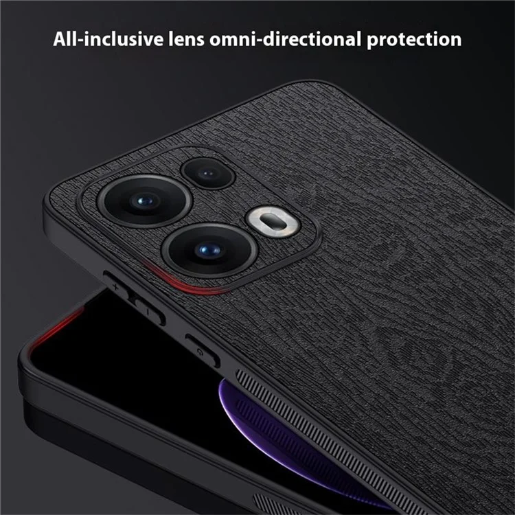 Für Oppo Reno13 Pro 5G Hülle Holzmaserung PU-Leder beschichtet PC+TPU Handyhülle - Schwarz