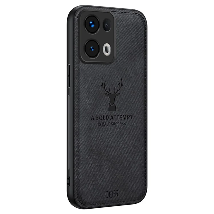 Coque pour Oppo Reno13 Pro 5G, motif cerf, texture en tissu, cuir PU hybride - Noir