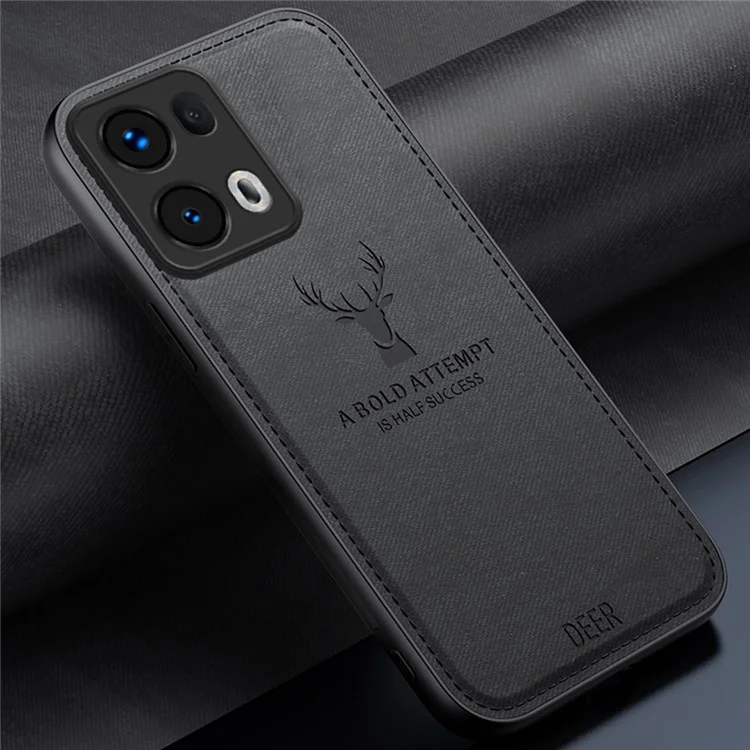 Coque pour Oppo Reno13 Pro 5G, motif cerf, texture en tissu, cuir PU hybride - Noir